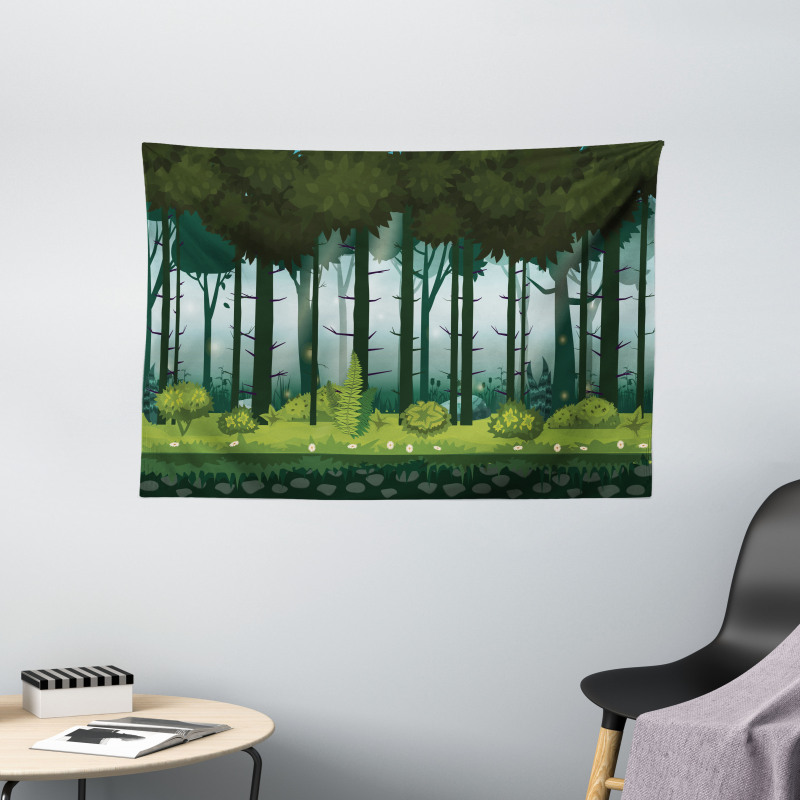 Mystic Forest Trees Twilight Wide Tapestry