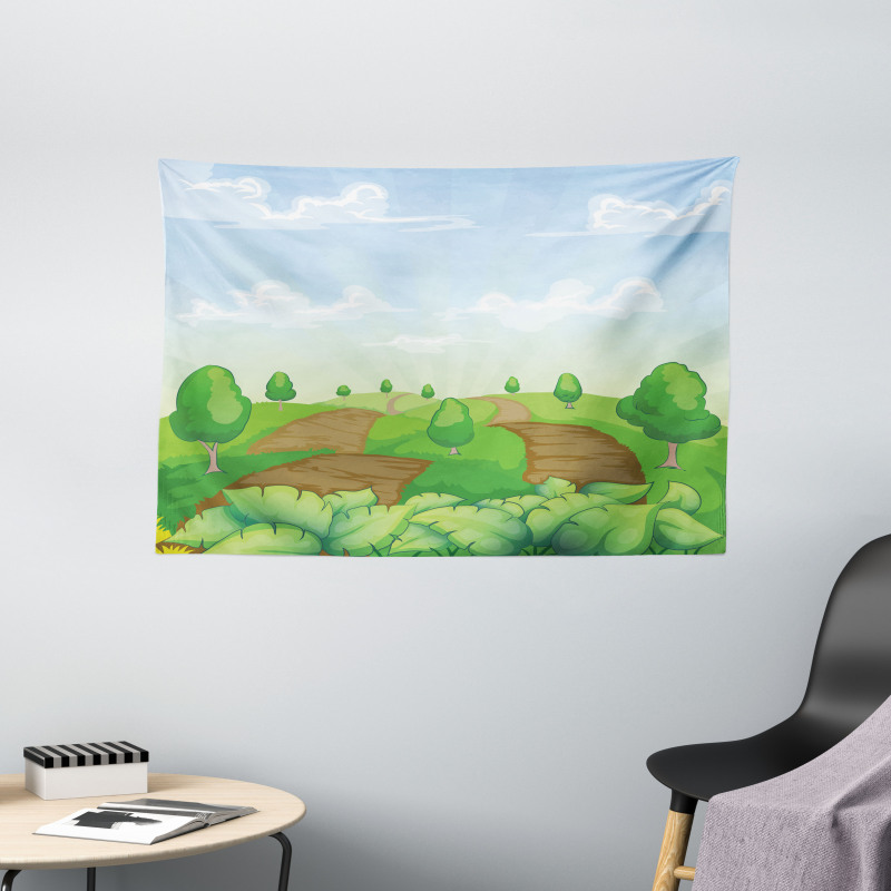 Idyllic Farm Fields Wide Tapestry