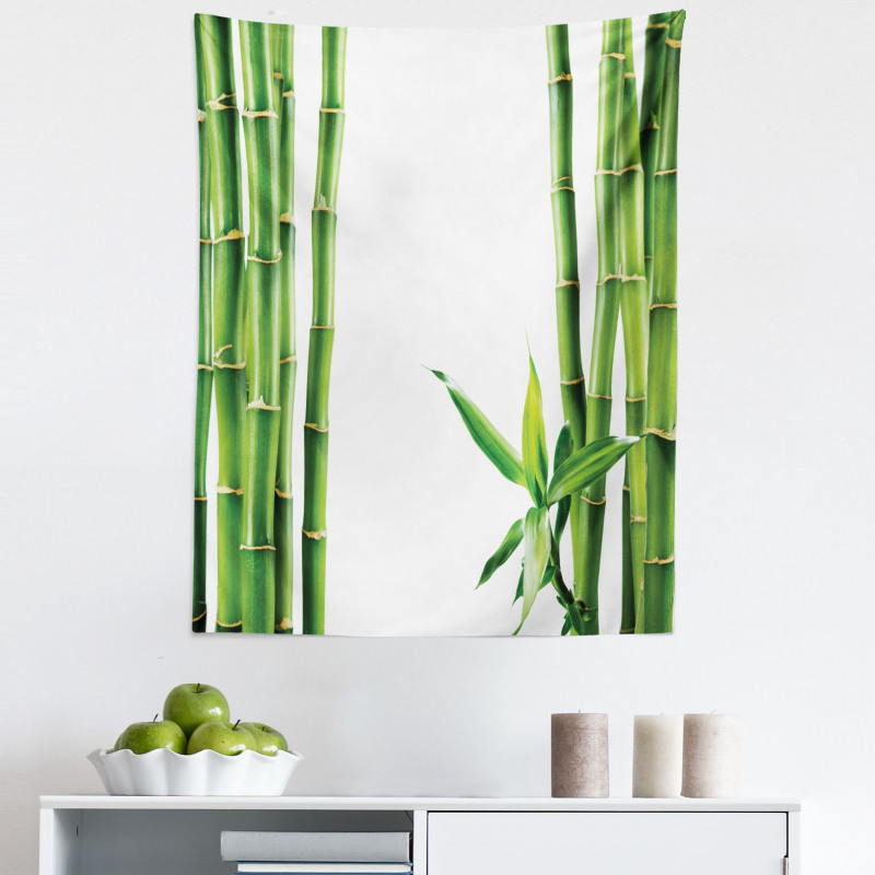 Ağaçlar Mikrofiber Duvar Halısı Bambu ve Yaprak Desenli