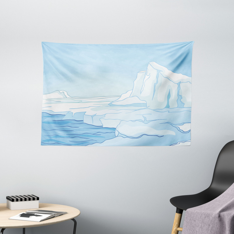 Cartoon Style Winter Theme Wide Tapestry