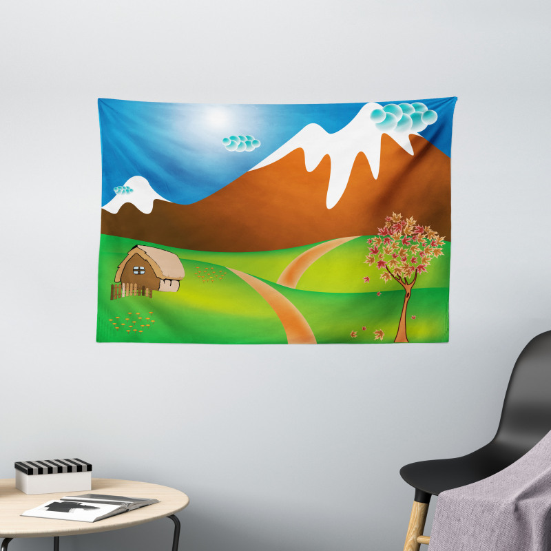 Cartoon Country Scene Wide Tapestry