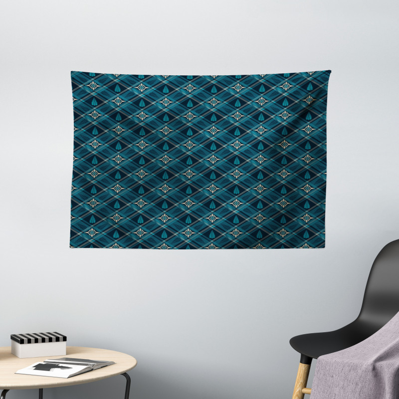 Floral and Checkered Wide Tapestry