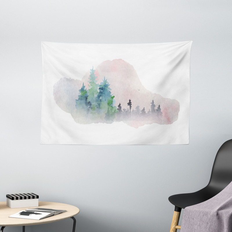 Watercolor Forest Artwork Wide Tapestry