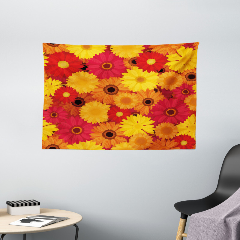 Warm Tones Flowers Wide Tapestry