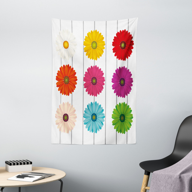 Vivid Petals on Stripe Tapestry