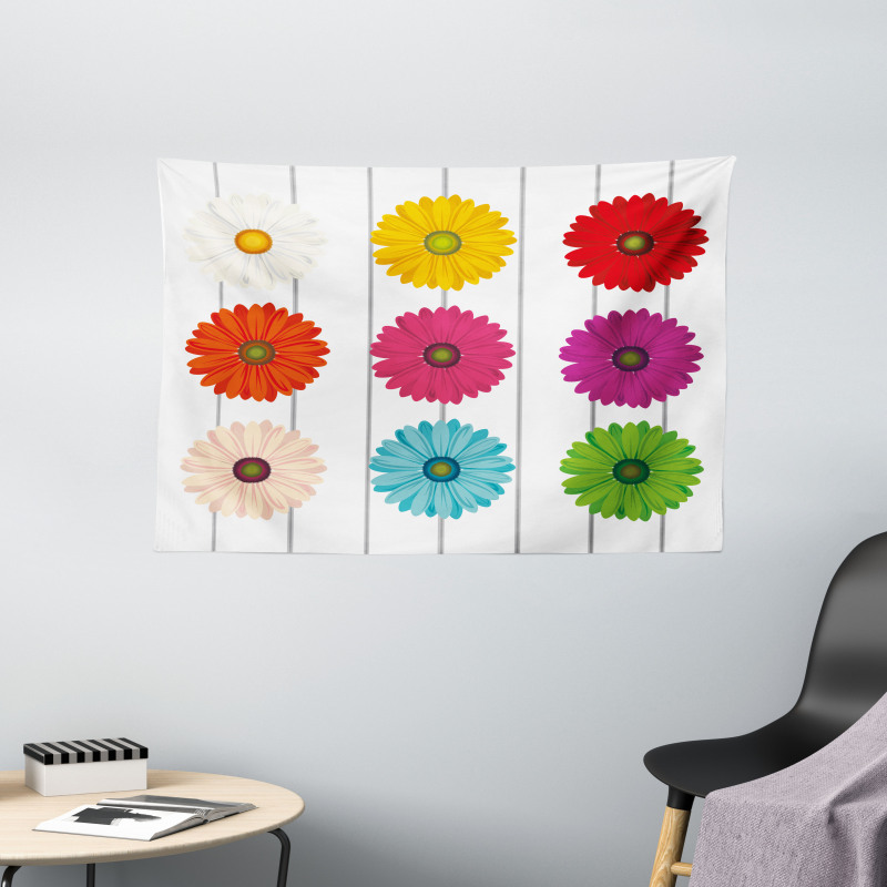 Vivid Petals on Stripe Wide Tapestry