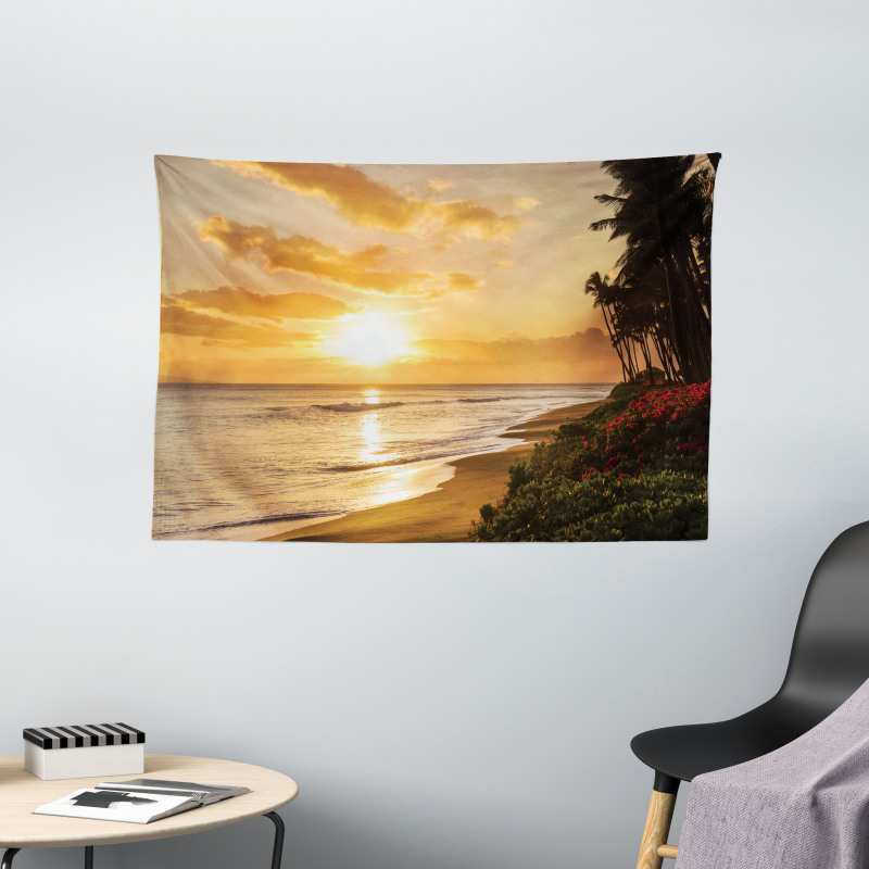 Sunset on Sands Beach Wide Tapestry