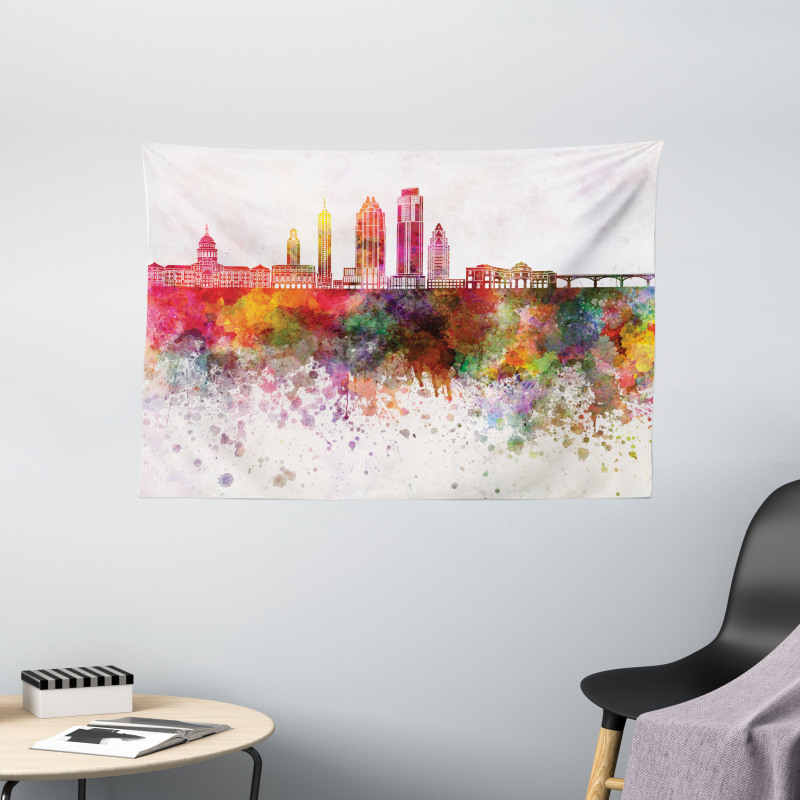 Watercolor Buildings Blots Wide Tapestry