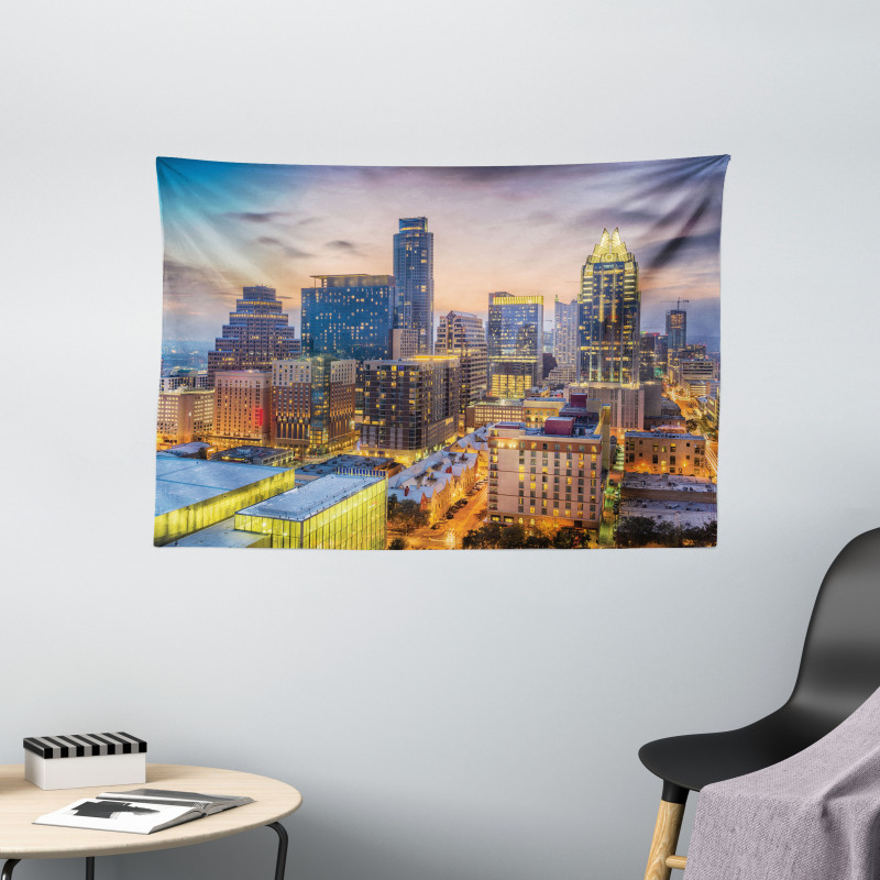 Urban Outdoor Scene at Dusk Wide Tapestry