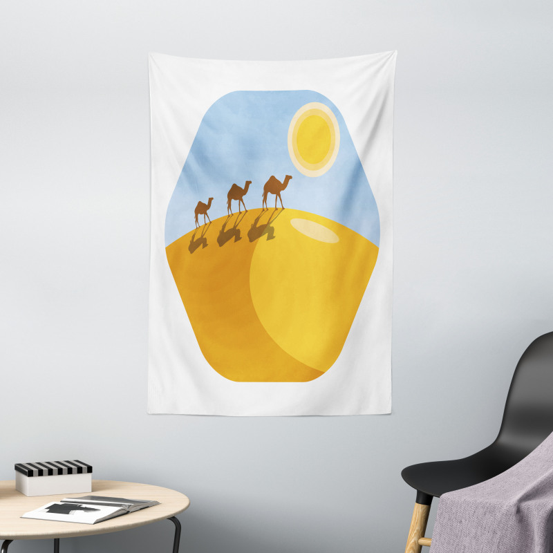 Camels on Desert Cartoon Tapestry