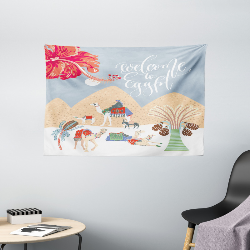 Colorful Camels Wide Tapestry