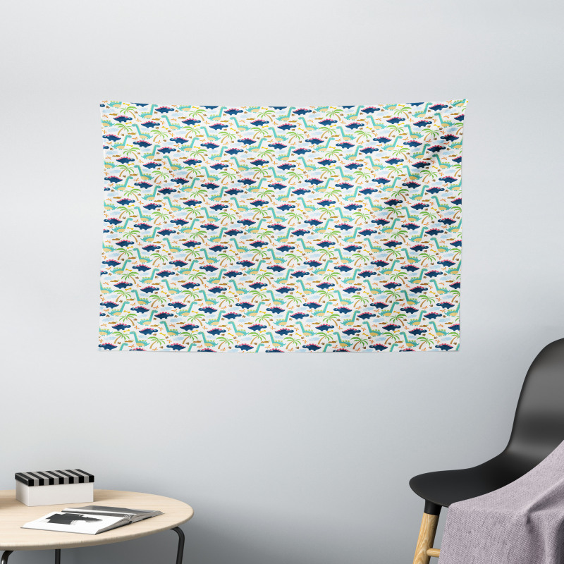 Dinosaurs Funny Doodle Wide Tapestry