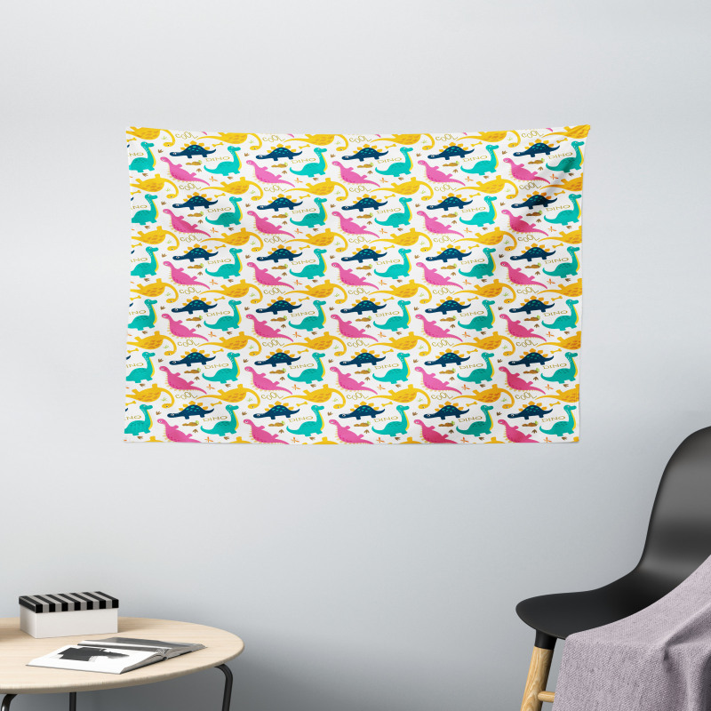 Rhythmic Dinosaurs Doodle Wide Tapestry