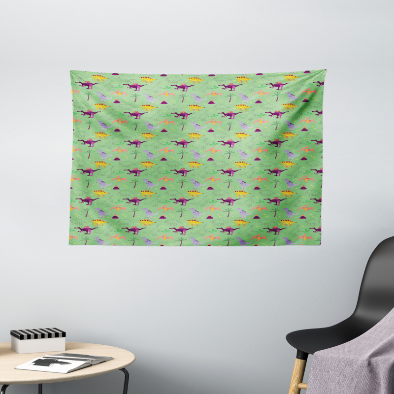 Sketch and Cartoon Dinosaur Wide Tapestry