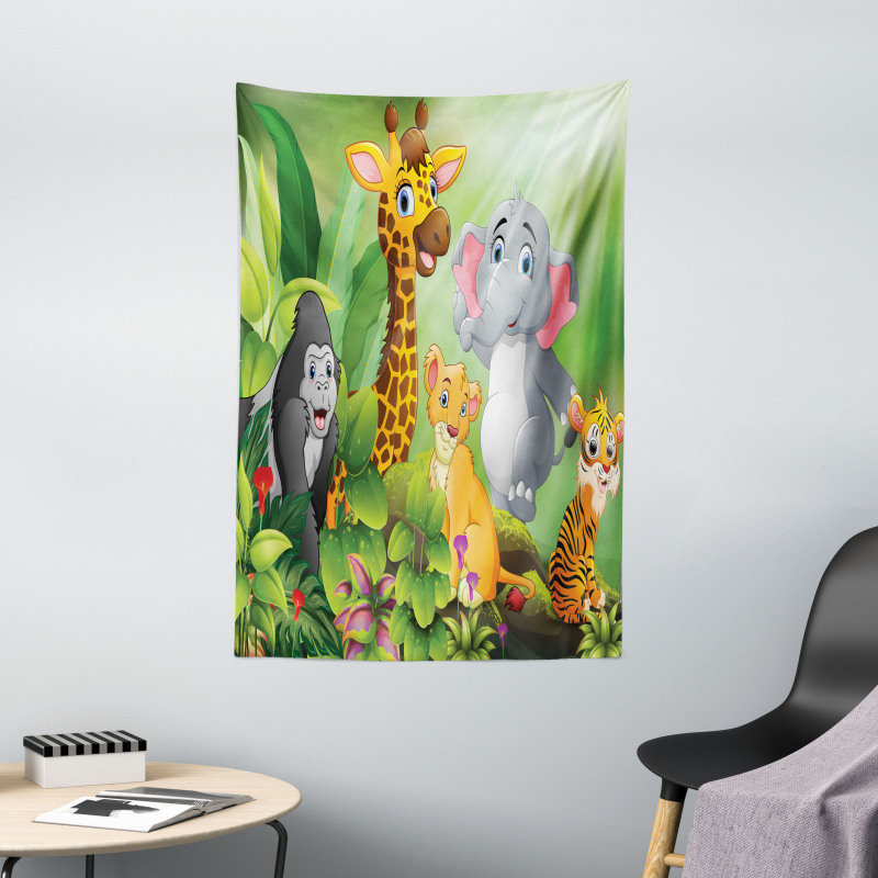 Cartoon Style Wild Animals Tapestry