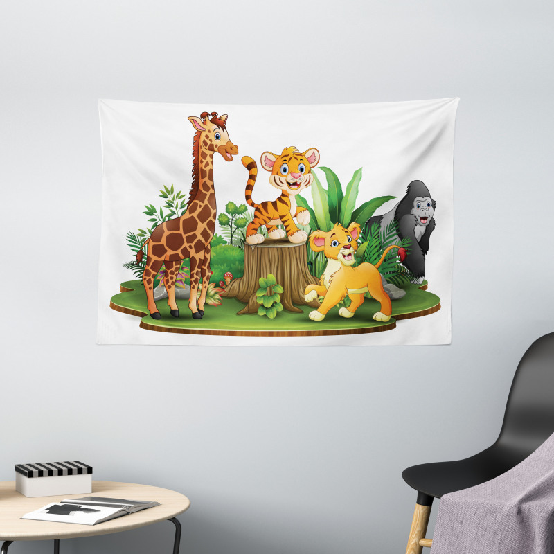 Colorful Forest Wildlife Wide Tapestry