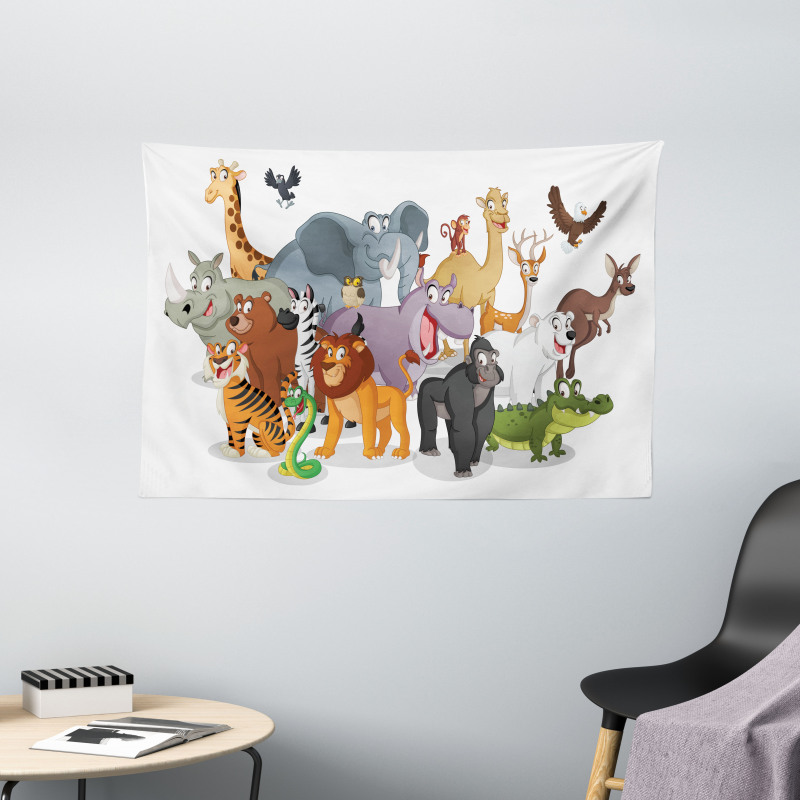 Cheerful Woodland Fauna Wide Tapestry