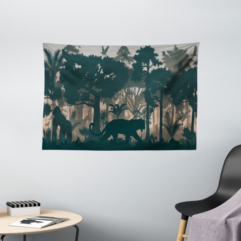 Spooky Forest and Animals Wide Tapestry