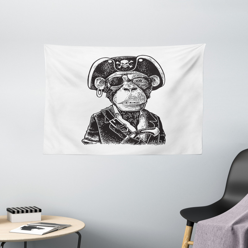 Pirate Monkey Portrait Art Wide Tapestry