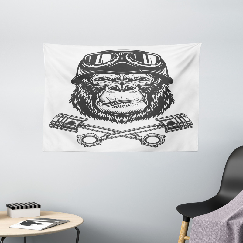 Vintage Style Serious Biker Wide Tapestry