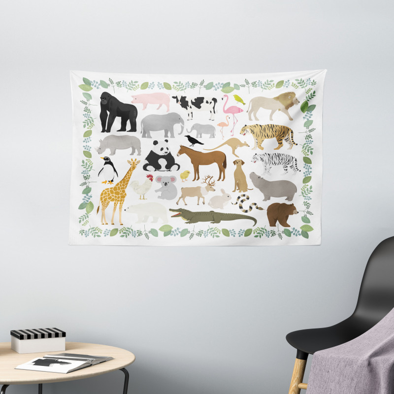 Assorted Forest Creatures Wide Tapestry