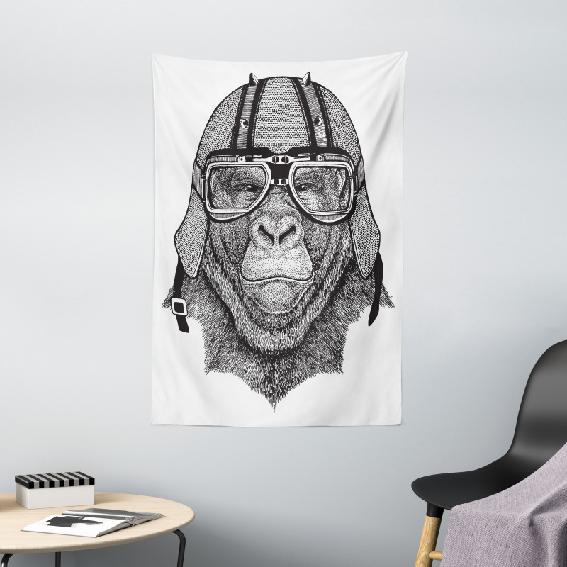 Hipster Grumpy Biker Ape Tapestry