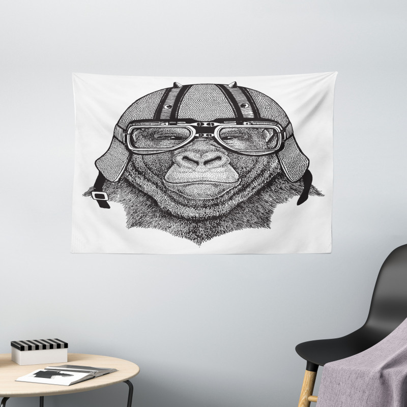 Hipster Grumpy Biker Ape Wide Tapestry