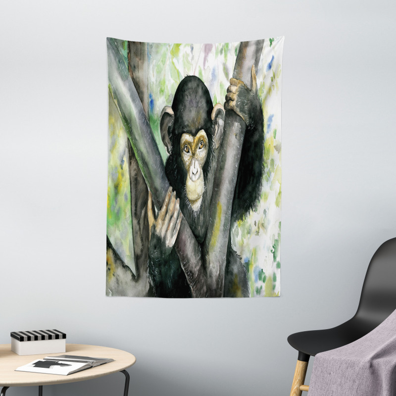 Watercolor Baby Chimpanzee Tapestry