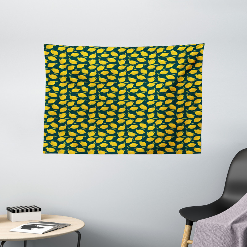 Citrus Cartoon with Leaves Wide Tapestry