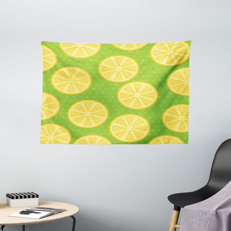 Citrus Slices Polka Dots Wide Tapestry