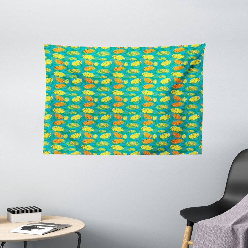 Funky Color Citrus Cartoon Wide Tapestry