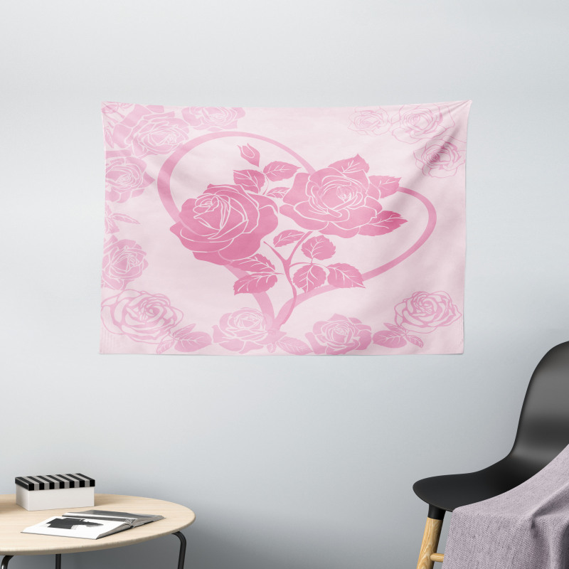 Roses in Heart Wide Tapestry