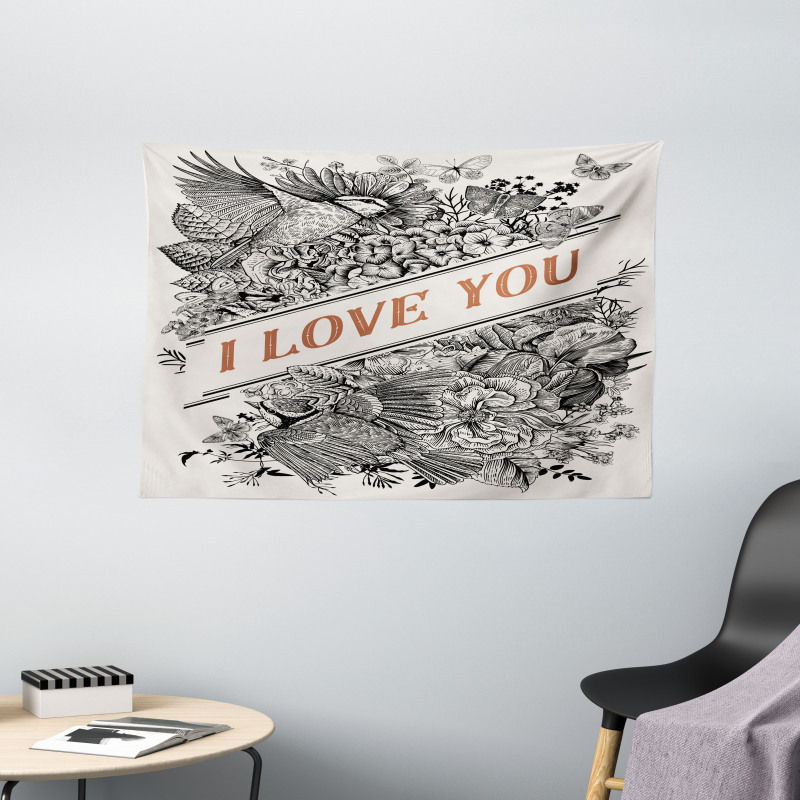 Engraved Flowers Wide Tapestry