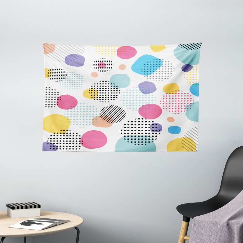 Colorful Spots Stripes Wide Tapestry