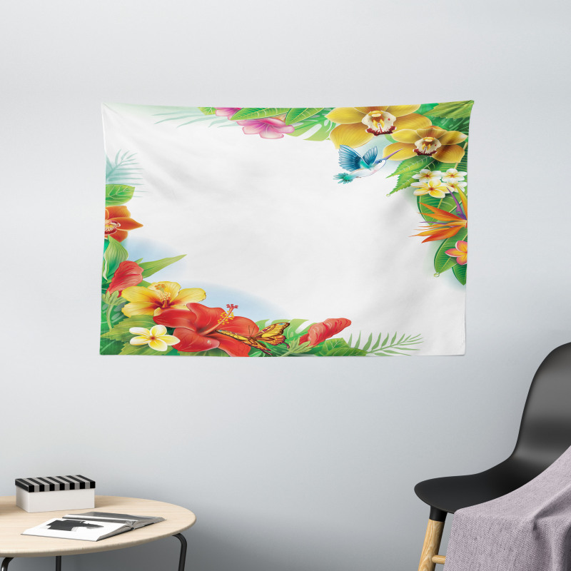 Tropic Flowers Leaves Wide Tapestry