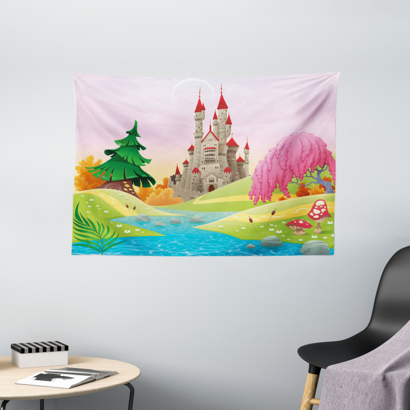 Fairytale Castle Woodland Wide Tapestry