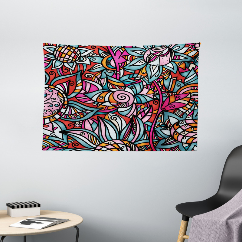 Abstract Sunflower Wide Tapestry