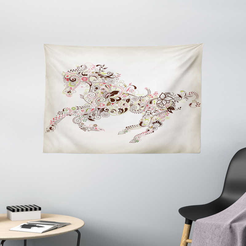 Floral Horse Paisley Wide Tapestry