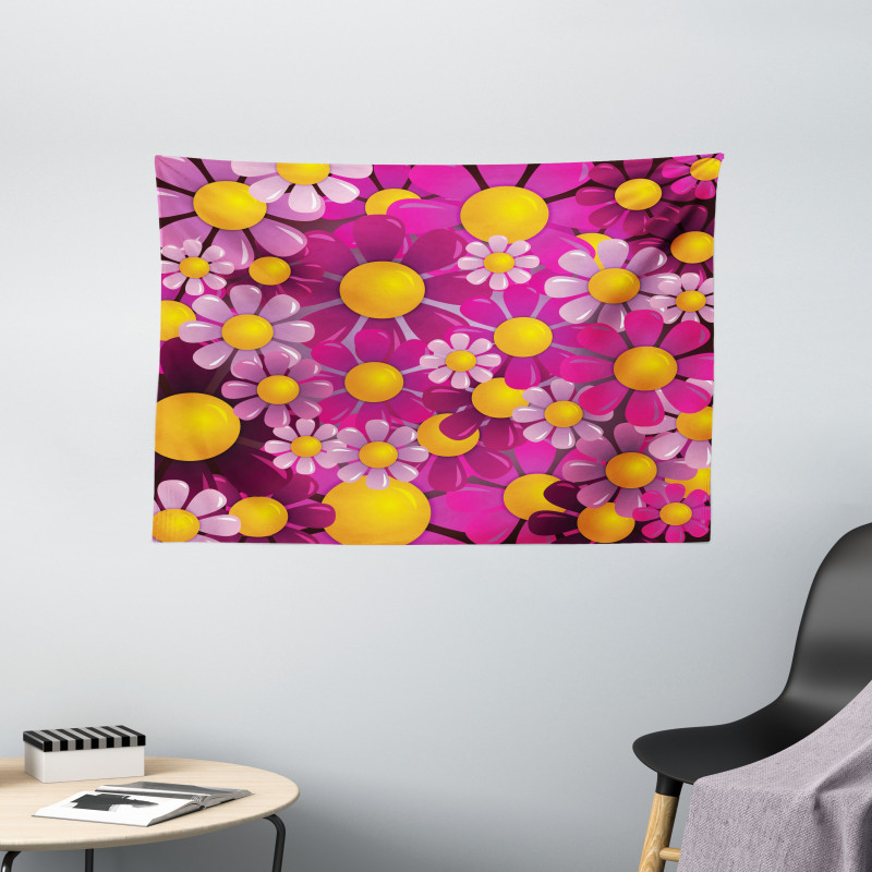 Flourish Flowers Cartoon Wide Tapestry