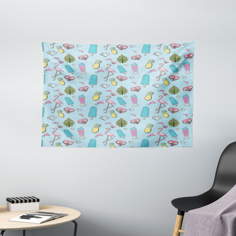 Popsicle Flamingo Pineapple Wide Tapestry