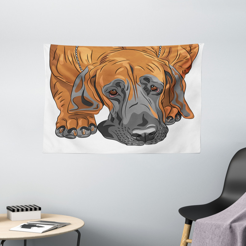 Sad Looking Dog Cartoon Wide Tapestry