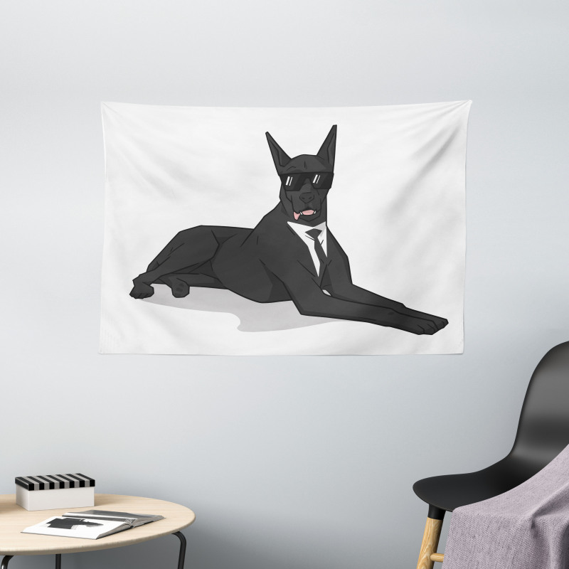 Humorous Dog in Suit Wide Tapestry