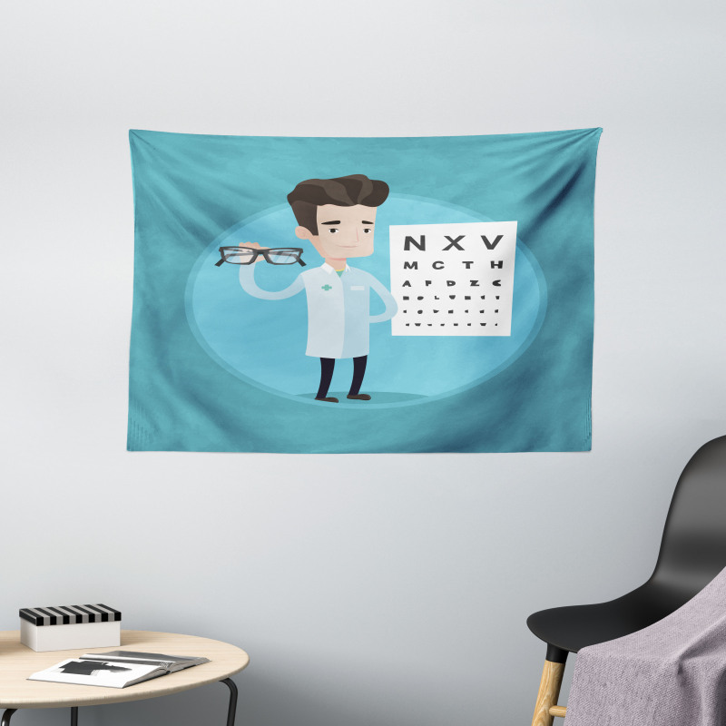 Doctor Holding Eyeglasses Wide Tapestry