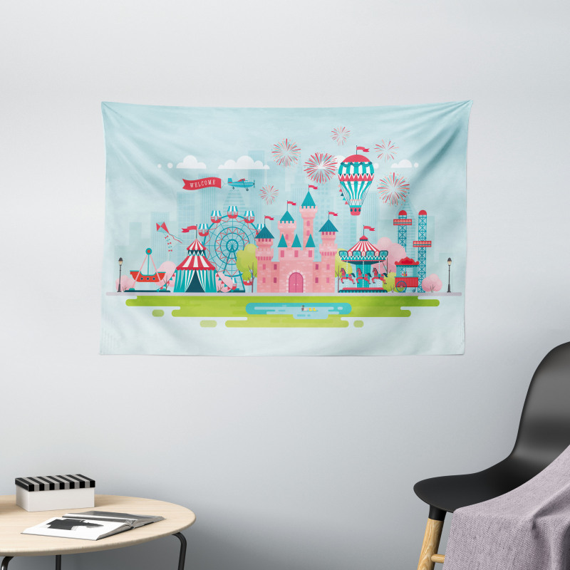 Childish Cartoon Fun Wide Tapestry