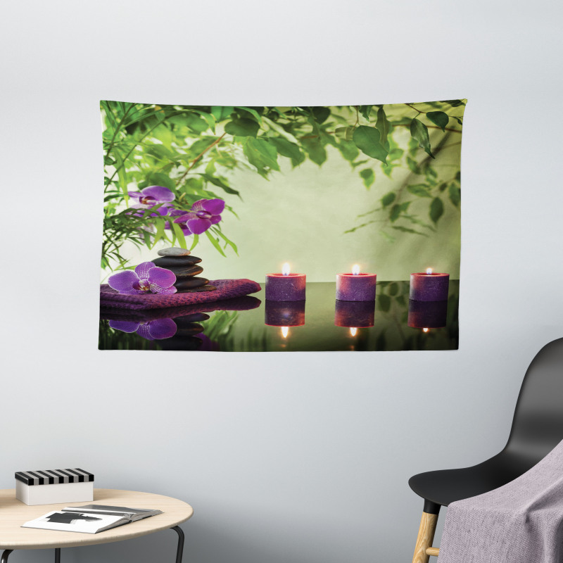 Spa Candles Orchids Bloom Wide Tapestry