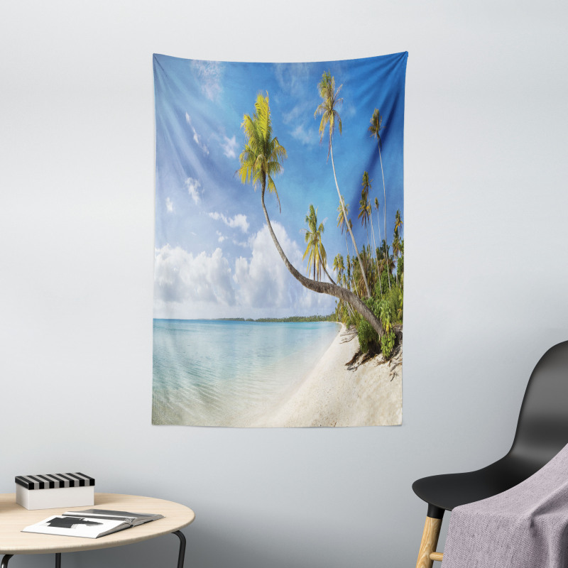 Tropical Beach and Palm Leaves Tapestry