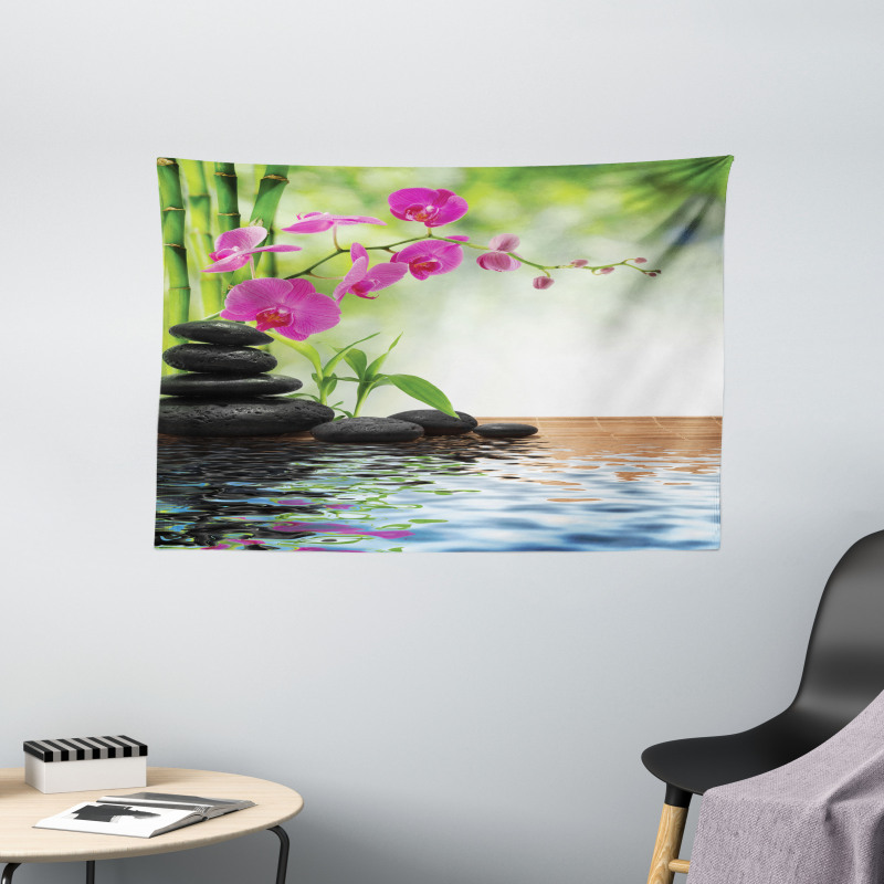 Bamboo Tree Orchid Stones Wide Tapestry