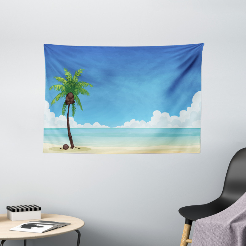 Exotic View Tree and Coconuts Wide Tapestry