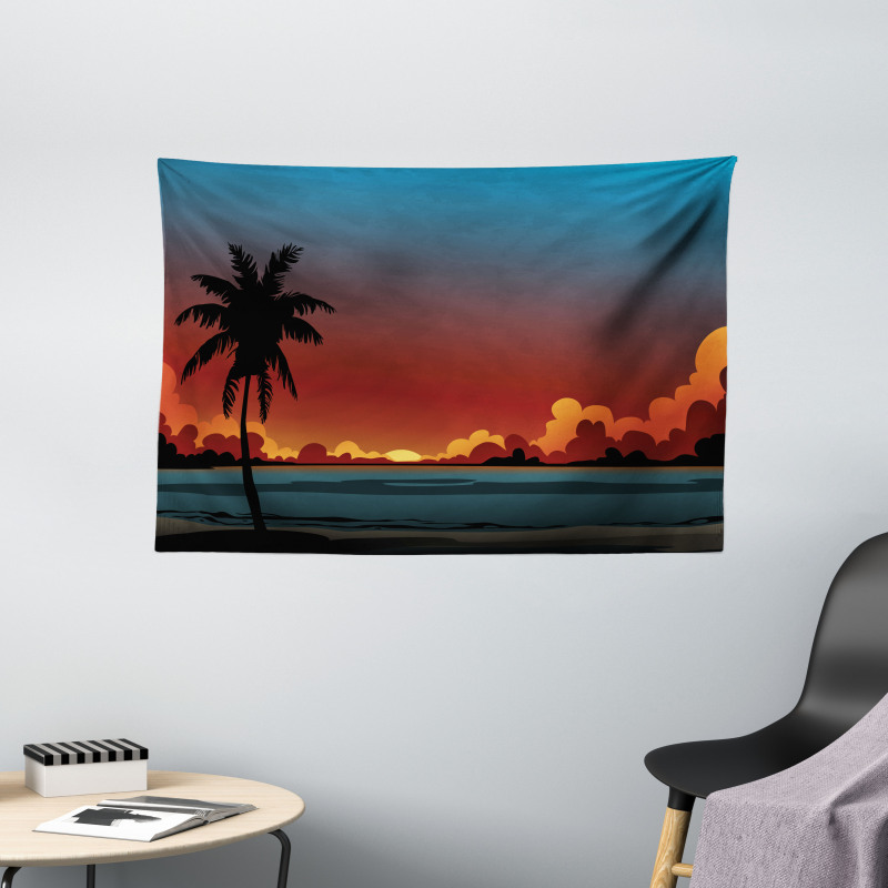 Dramatic Sunset Scene Pattern Wide Tapestry