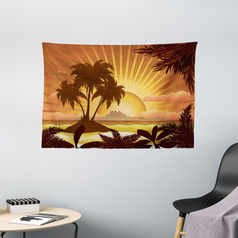 Digital Graphics Sunset Scene Wide Tapestry